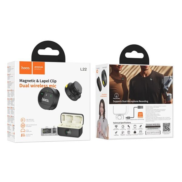 6942007663151-3 Hoco L22 Bright 2-in-1 wireless microphone with case(iP/Type-C) black