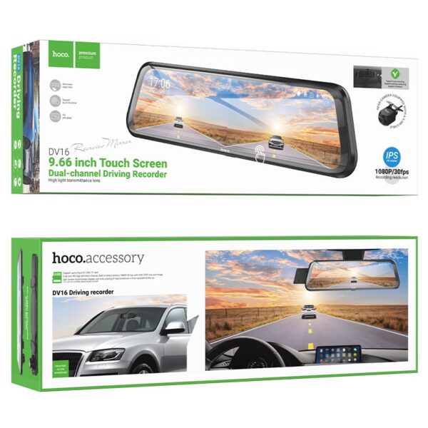 6942007664219-2 Hoco DV16 9.66-inch streaming media driving recorder(dual-channel with rear camera) black