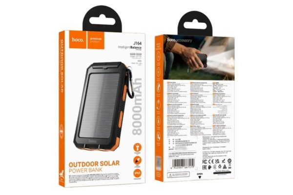Hoco J164 Platinum solar dual lighting power bank(8000mAh) black