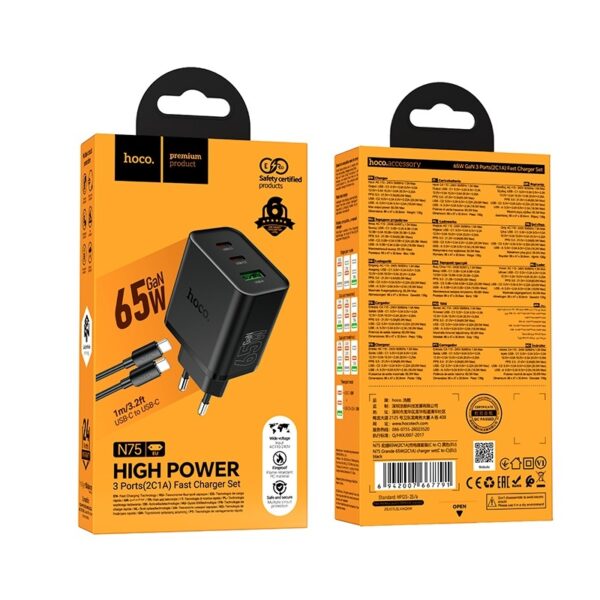 Hoco N75 Grande 65W(2C1A) charger(EU) black