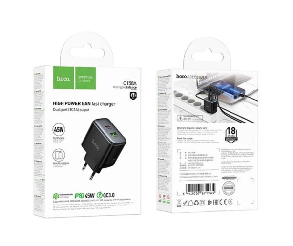 6942007671965-4 Hoco C158A Upgrade PD45W(1C1A) charger(EU) black
