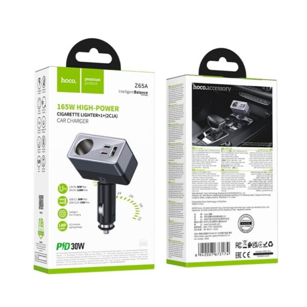 Hoco Z65A Smart cigarette lighter(PD45W/2C1A) car charger black