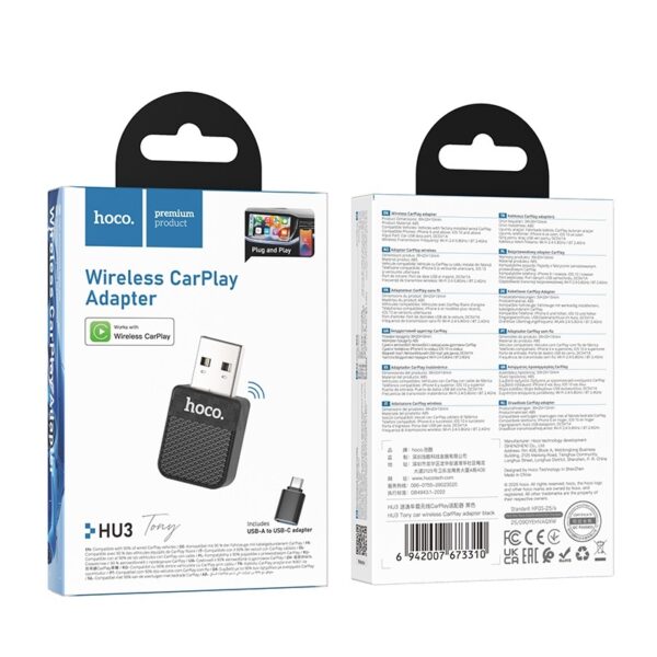 Hoco HU3 Tony car wireless CarPlay adapter black