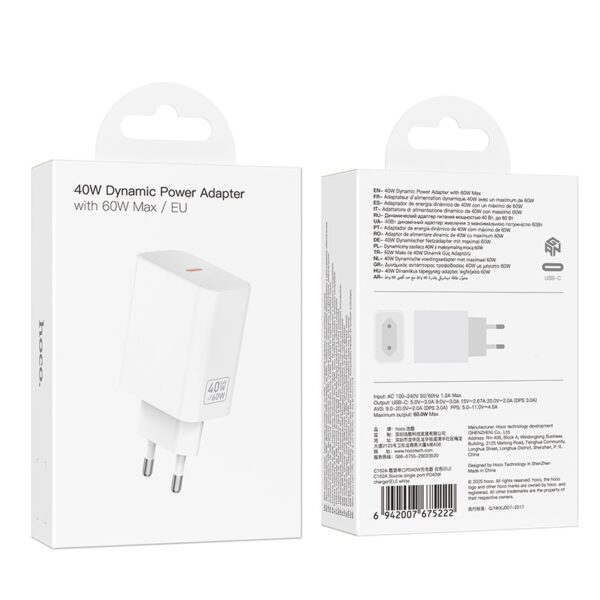 Hoco C162A Source single port PD40W charger(EU) white