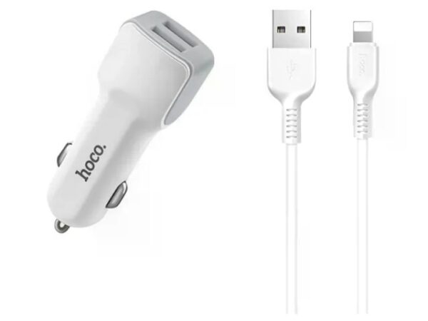 6957531078012 Hoco Z23 grand style dual-port car charger set with lightning cable white
