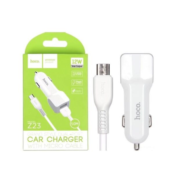 6957531078029 Hoco Z23 grand style dual-port car charger set with Micro cable white