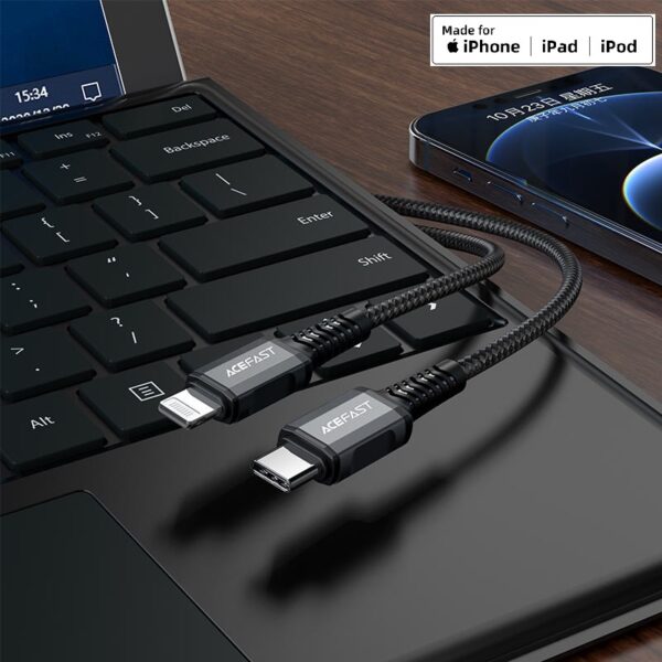 ACEFAST C1-01 USB-C to Lightning aluminum alloy charging data cable,black