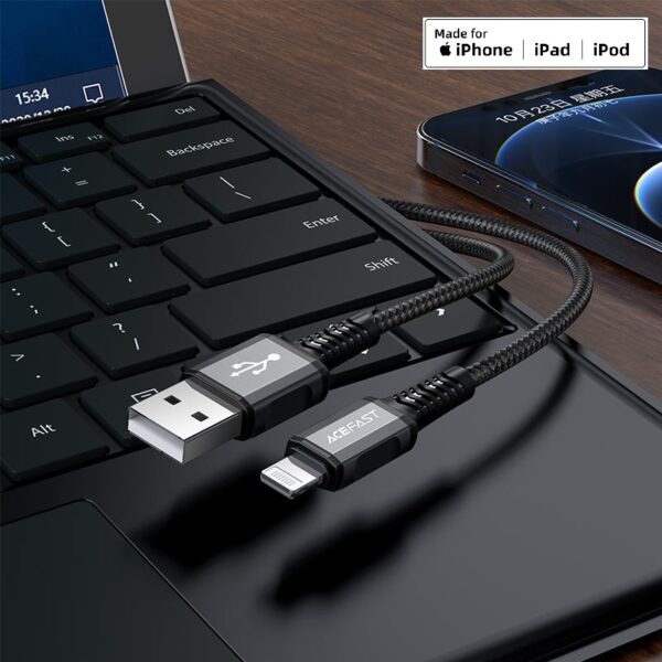 ACEFAST C1-02 USB-A to Lightning aluminum alloy charging data cable,black