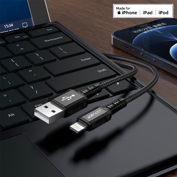 ACEFAST C1-02 USB-A to Lightning aluminum alloy charging data cable,black
