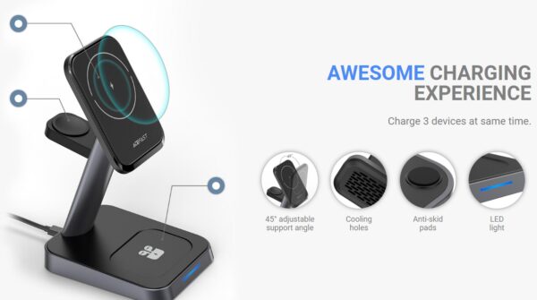 ACEFAST E3 desktop three-in-one wireless charging stand,black