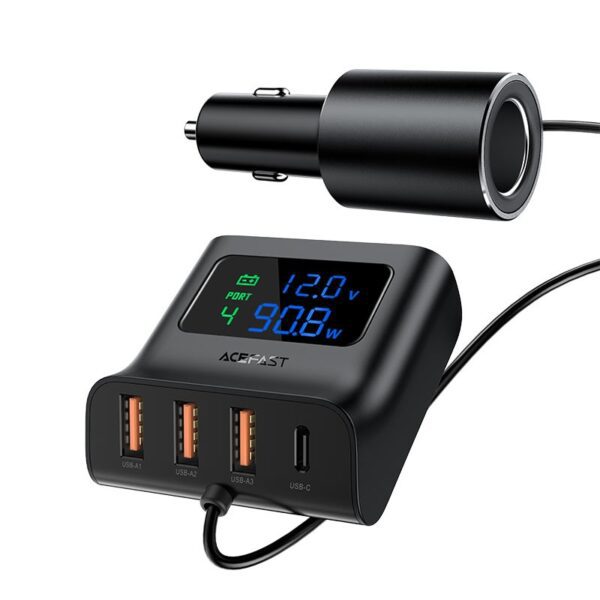 ACEFAST B8 digital display car HUB charger,black