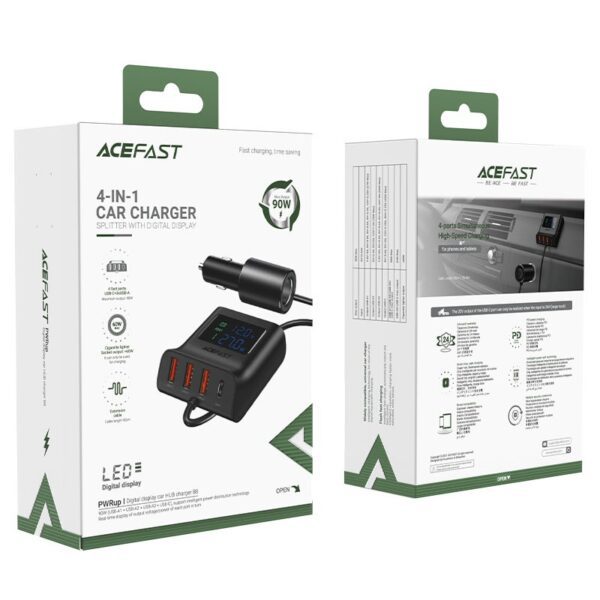 ACEFAST B8 digital display car HUB charger,black