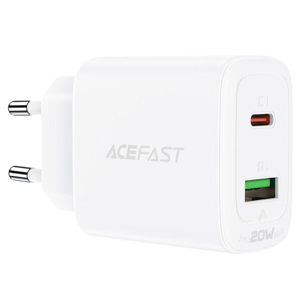 ACEFAST A25 PD20W (USB-C+USB-A) dual port charger,white (EU)