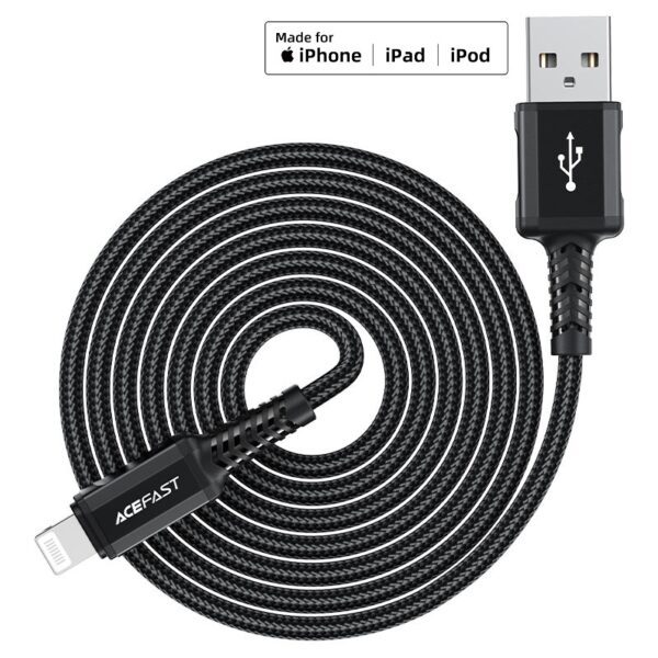 ACEFAST C4-02 USB-A to Lightning aluminum alloy charging data cable, (1.8m) black
