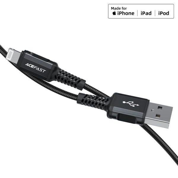 ACEFAST C4-02 USB-A to Lightning aluminum alloy charging data cable, (1.8m) black