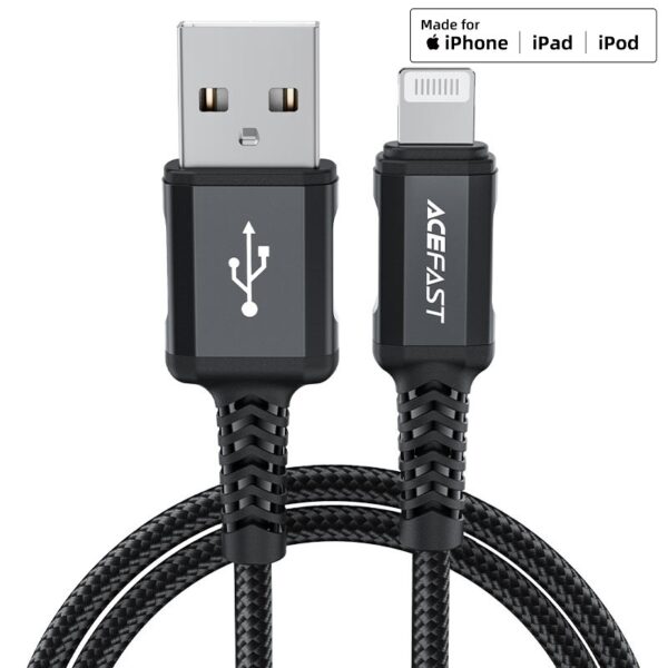 ACEFAST C4-02 USB-A to Lightning aluminum alloy charging data cable, (1.8m) black