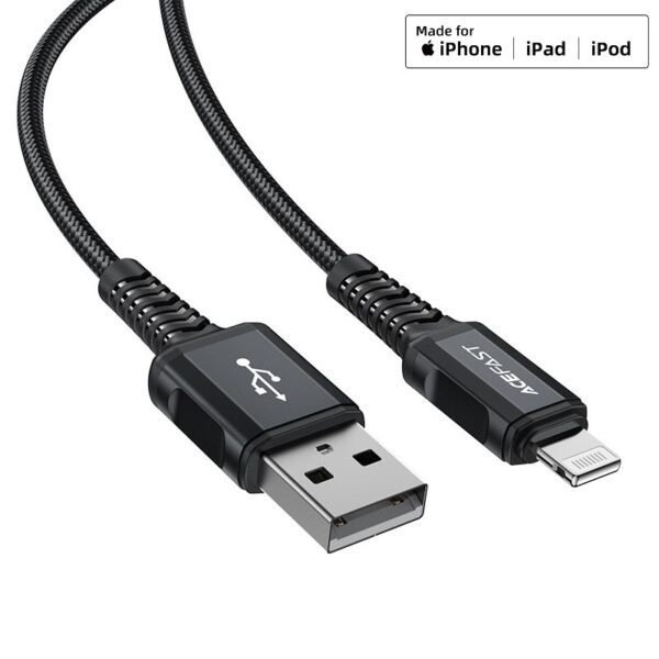 ACEFAST C4-02 USB-A to Lightning aluminum alloy charging data cable, (1.8m) black