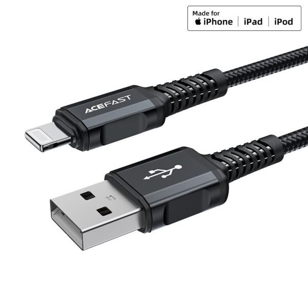 ACEFAST C4-02 USB-A to Lightning aluminum alloy charging data cable, (1.8m) black
