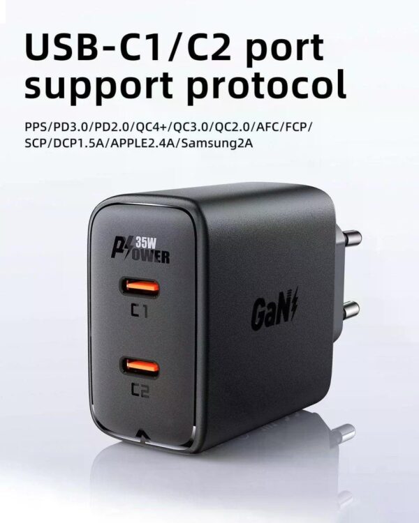 6974316282198 ACEFAST A49 PD35W GaN (USB-C+USB-C) dual port charger,black (EU)