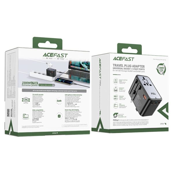 AceFast Z1 PD75W GaN (3*USB-C+2*USB-A) multifunctional charging adapter black gray
