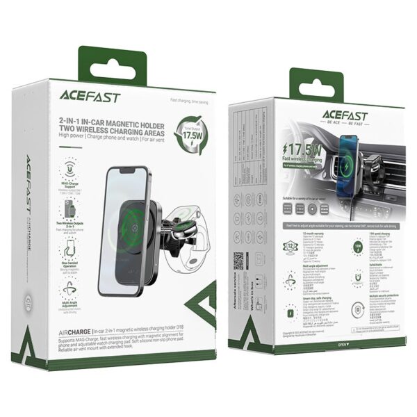 ACEFAST D18 in-car 2-in-1 magnetic wireless charging holder,black