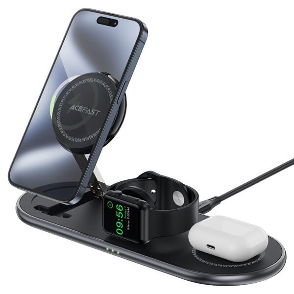 ACEFAST E19 Qi2 desktop 3-in-1 wireless charging holder,black