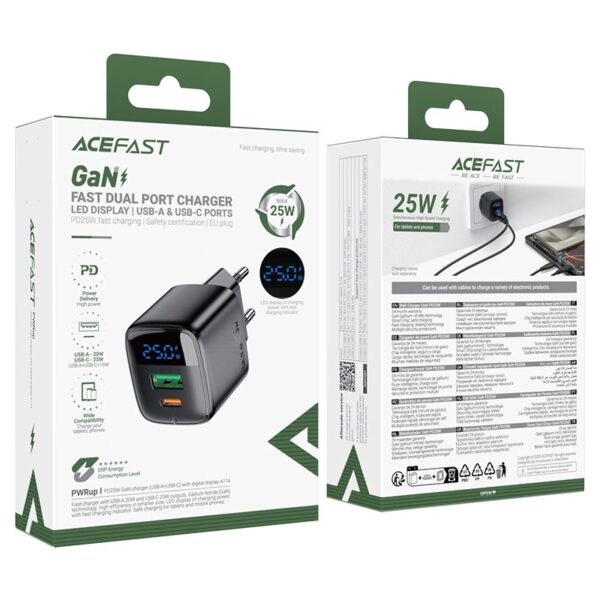 6974316284437-2 AceFast A114 PD25W GaN charger (USB-A+USB-C) with digital display (EU) black