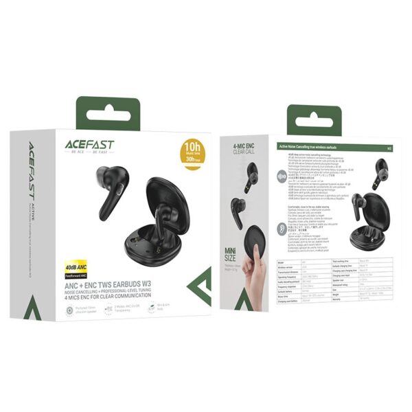 AceFast W3 active noise cancelling true wireless earbuds black