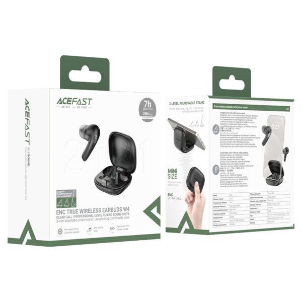 AceFast W4 true wireless earbuds with phone stand,black black