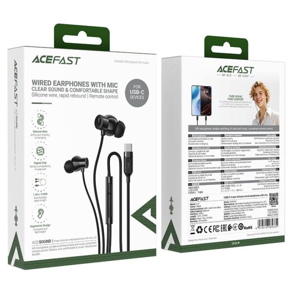 6974316285335-2 AceFast L10 USB-C in-ear silicone wired earphones with mic black