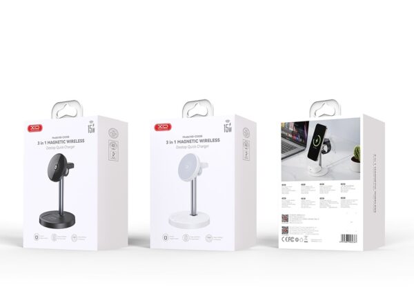 6975837582750-3 XO CX038 Desktop Holder 15W 3-in-1 Wireless Charger (with Iron Piece) black