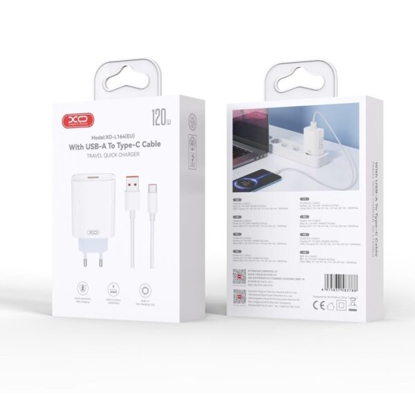 XO L164(EU) 120W Fast Charger for Xiaomi TYPE-C Kit (Factory Cable) White