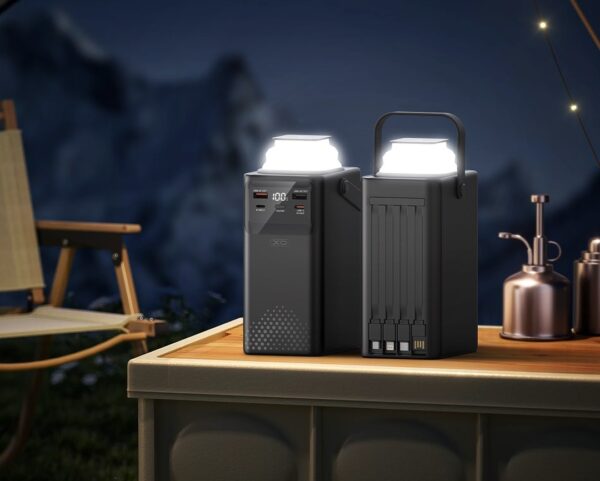 6975837585874 XO PR287 PD20W+QC22.5W Three Inputs and Six Outputs Comes with Four Cables + Lighting Fast Charging Mobile Power 80000mAh Black