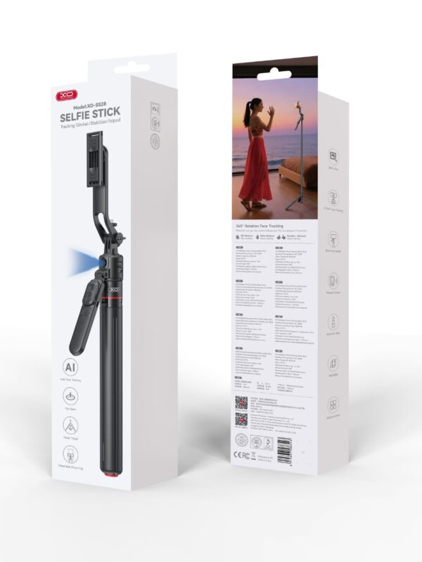 XO SS28 AI Intelligent Face Tracking Balance Steady Shot Live Stands Jumping Pole Selfie Stick black