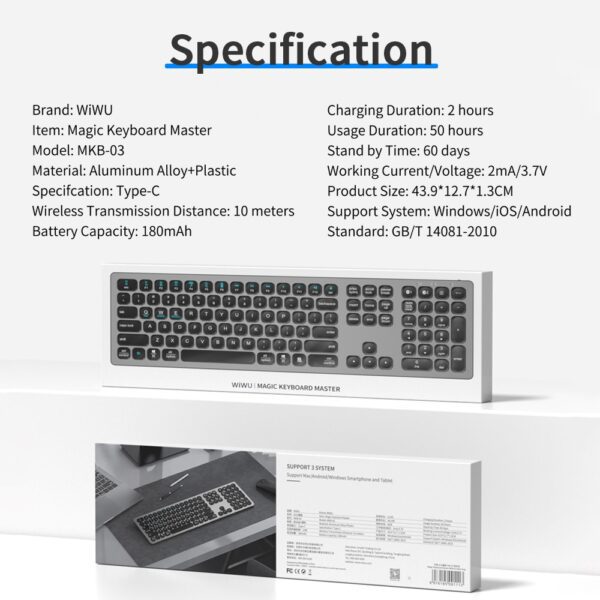 Wiwu MKB-03 Bluetooth Wireless English Keyboard space gray