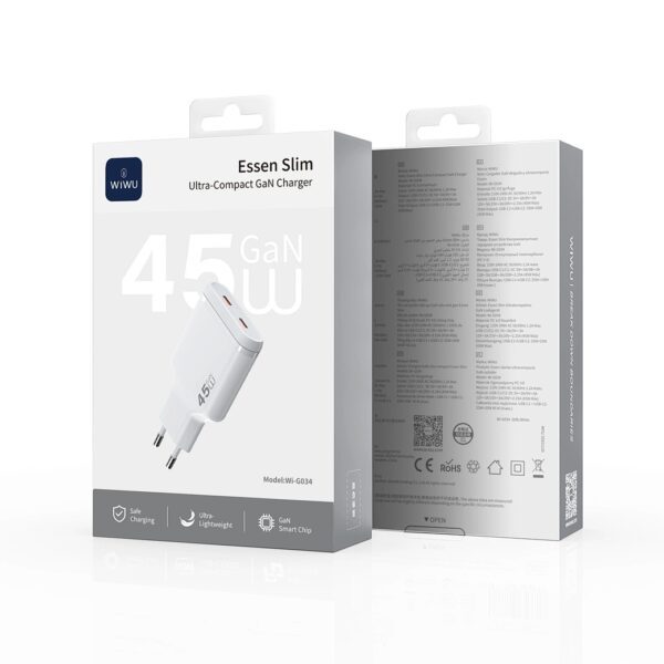6976975611517-2 Wiwu 45W Essen Slim Ultra-Compact GaN Charger Wi-G034 White