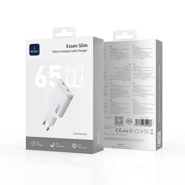 Wiwu 65W Essen Slim Ultra-Compact GaN Charger Wi-G035 White