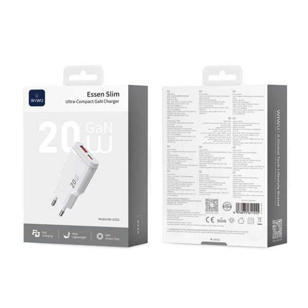 Wiwu 20W Essen Slim Ultra-Compact GaN Charger Wi-G032 White