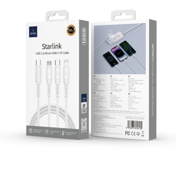 6976975616130-3 Wiwu Wi-C046E C-C+L+M USB-C 3in1 Starlink Series 3in1 Cable White