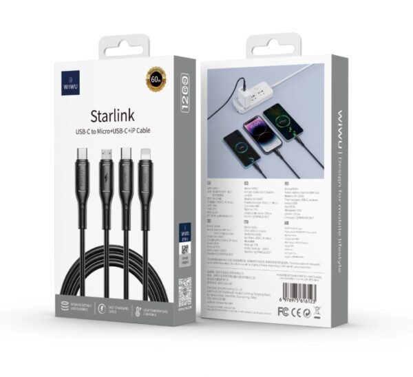 6976975616130-4 Wiwu Wi-C046E C-C+L+M USB-C 3in1 Starlink Series 3in1 Cable White