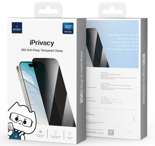 6976975617250-2 Wiwu iPrivacy Tempered Glass for IP16 GT-011 Transparent Black