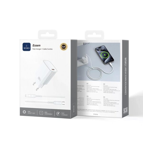 Wiwu 20W Essen GaN Fast Charger+ Cable Combo Wi-G007 C-L EU White
