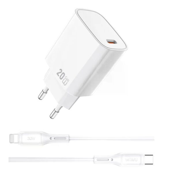 Wiwu 20W Essen GaN Fast Charger+ Cable Combo Wi-G007 C-L EU White