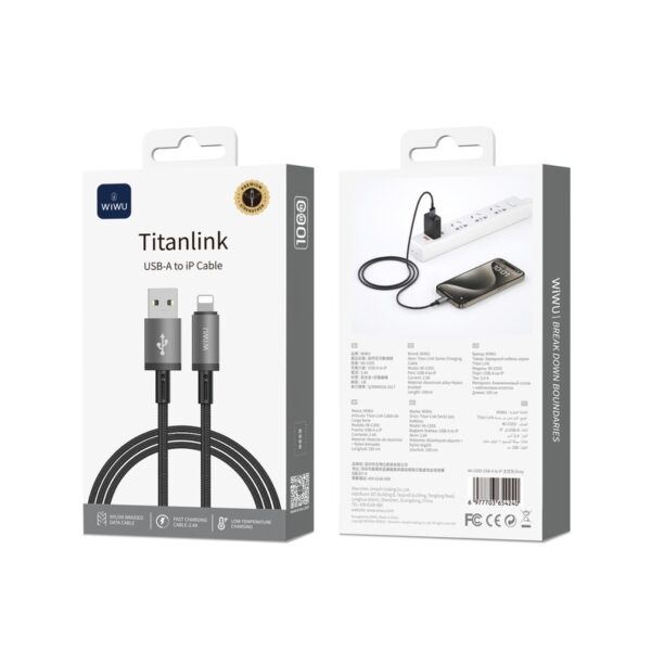 6977703654240-2 Wiwu Titanlink Series Charging Cable 1M Wi-C055 A-L Grey