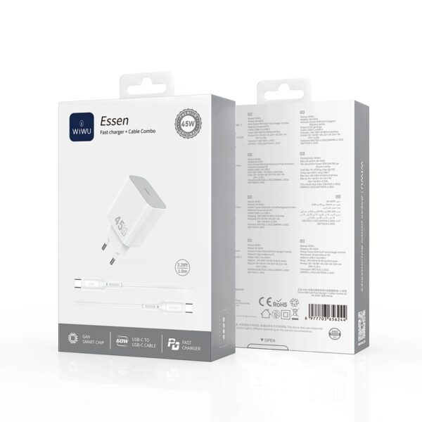 Wiwu 45W Essen GaN Fast Charger Combo with C-C cable Wi-G024 C-C EU White