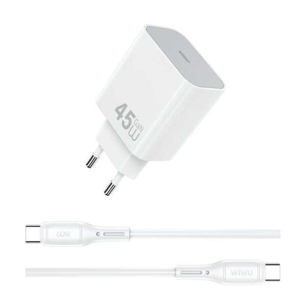 Wiwu 45W Essen GaN Fast Charger Combo with C-C cable Wi-G024 C-C EU White