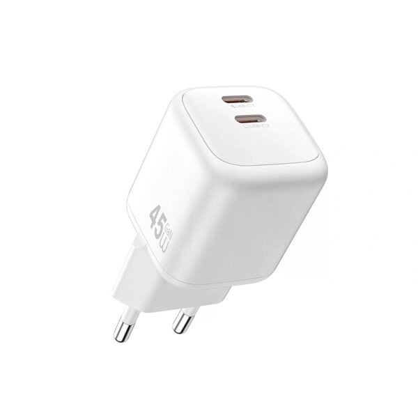 Wiwu Cube 45W 2C PD Fast Charge Travel Adapter Cable Combo C-C Wi-G025 EU White