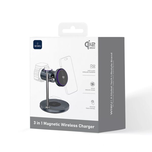 6977703659542-2 Wiwu qi2.2 3 in 1 Space Station Air-cooled Magnetic Wireless Charger Wi-W041 Black