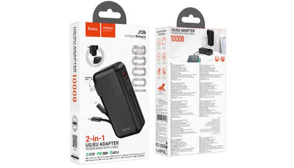 Hoco J126 Travel 22.5W fully compatible power bank with cable(US/EU)(10000mAh) black
