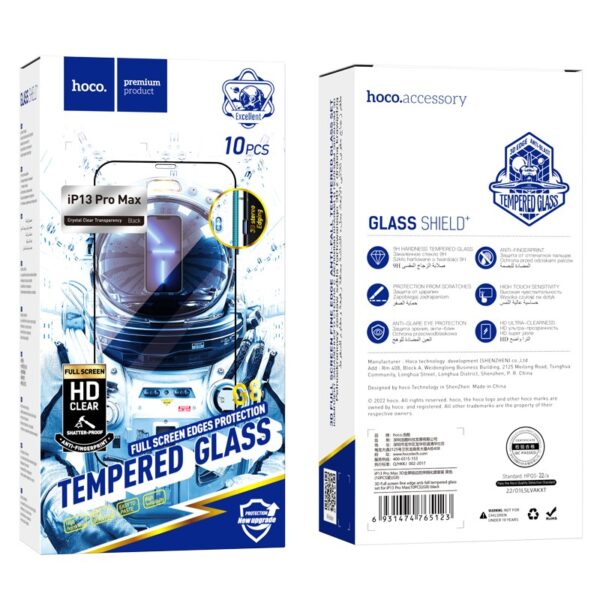 Hoco 3D Full screen fine edge anti-fall tempered glass set for iP13 Pro Max(10PCS)(G8) black